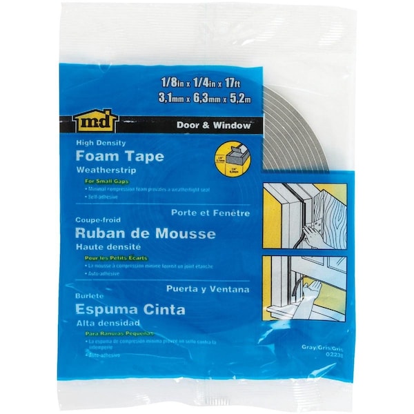 M-D Building Products 1/4in. W x 1/8in. T x 17' L Gray Foam Weatherstrip Tape 02238 - main